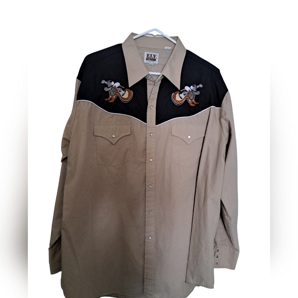 VTG ELY CATTLEMAN EMBROIDERED country western shirt cowboy boot pearl snaps xxl